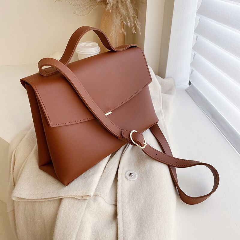 Vintage Female Tote Bag PU Leather Women's Handbag High capacity Shoulder Messenger Bag: Brown