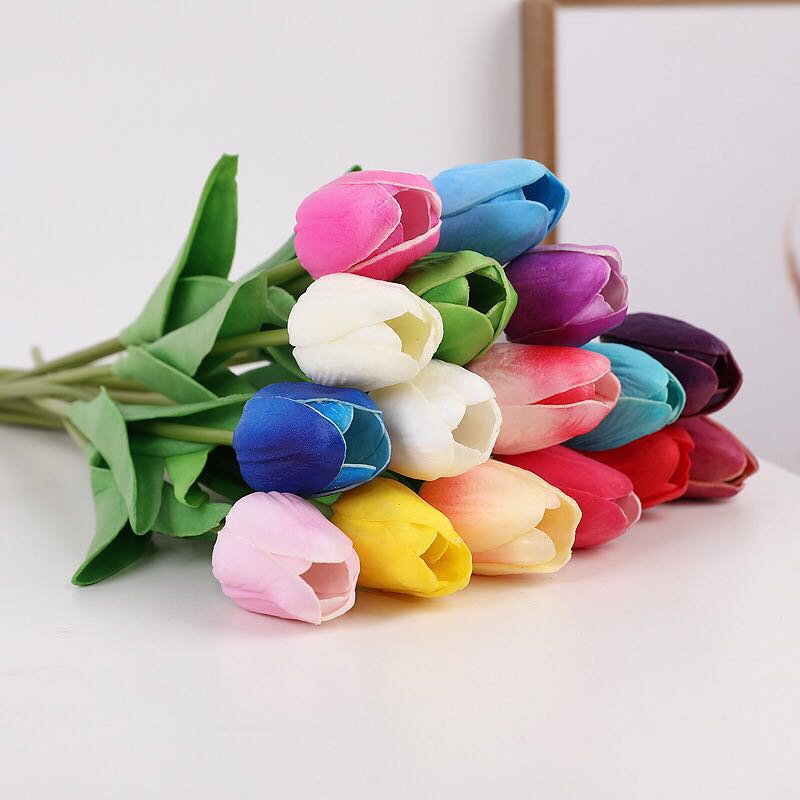 1PC PU Latex Tulips Artificial Flowers Bouquet Real Touch Tulip Artificiales Para Decora Mini for Home Wedding Decoration Flower