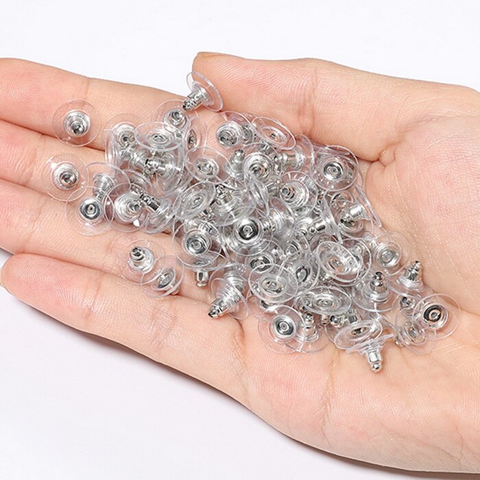50 stücke DIY Handwerk Zubehör Silizium Zucht Ohrring Zurück Stopper Ohr Beitrag Nüsse Schmuck Erkenntnisse Komponenten Gold und Silber: Weiß k