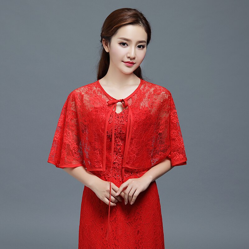 Boléro dentelle blanche Femme Cape rouge pour robe de soirée boléro nuptiale Mariage 8 couleurs haussement d'épaules pour femmes châles accessoires de Mariage: Red