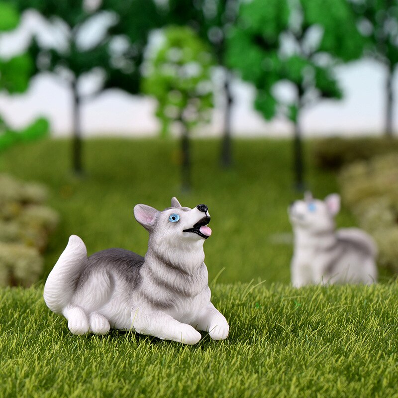 Diy avslappnad hund husky djurfigurer heminredning tillbehör älva trädgård bonsai harts miniatyrer jul