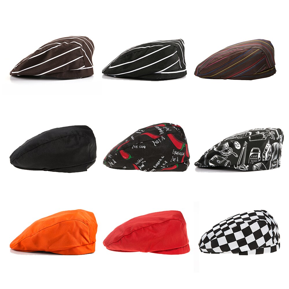 Chapeau de Chef Service alimentaire, uniforme de travail de cuisine café Restaurant, casquette élastique, chapeaux de serveur de barbier à imprimé de piment, 17 couleurs