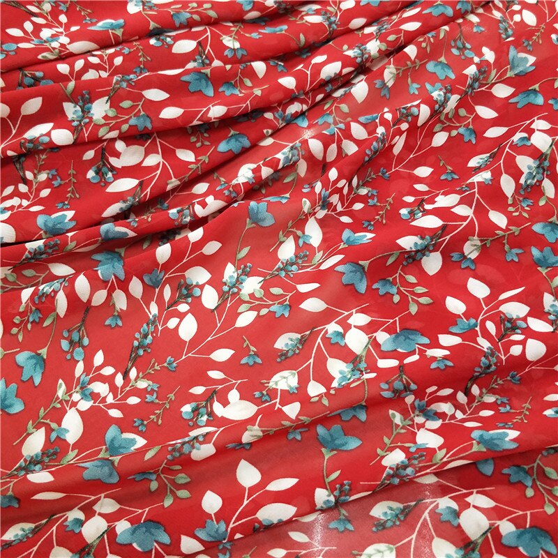 Tela de gasa de poliéster, tela estampada sencilla, a la , para vestido y camisa: Red