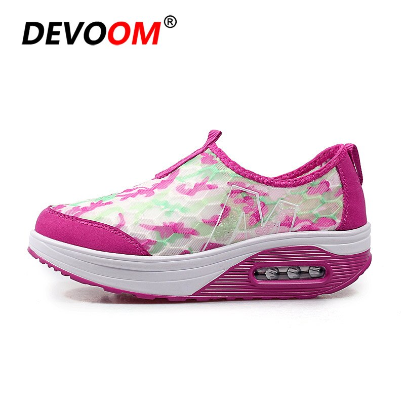 Summer Female Slimming Shoes Sneakers Women Breathable Hollow Toning Shoes Platform Fitness Sport Air Cushion Swing Shoes: Red / 6