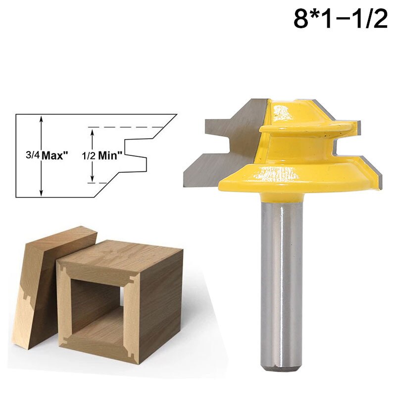 1Pc 45 Graden Lock Mijter Router Bit 8Inch Schacht Houtbewerking Tenon Frees Tool Boren Frezen Voor Hout carbide Legering: NO1