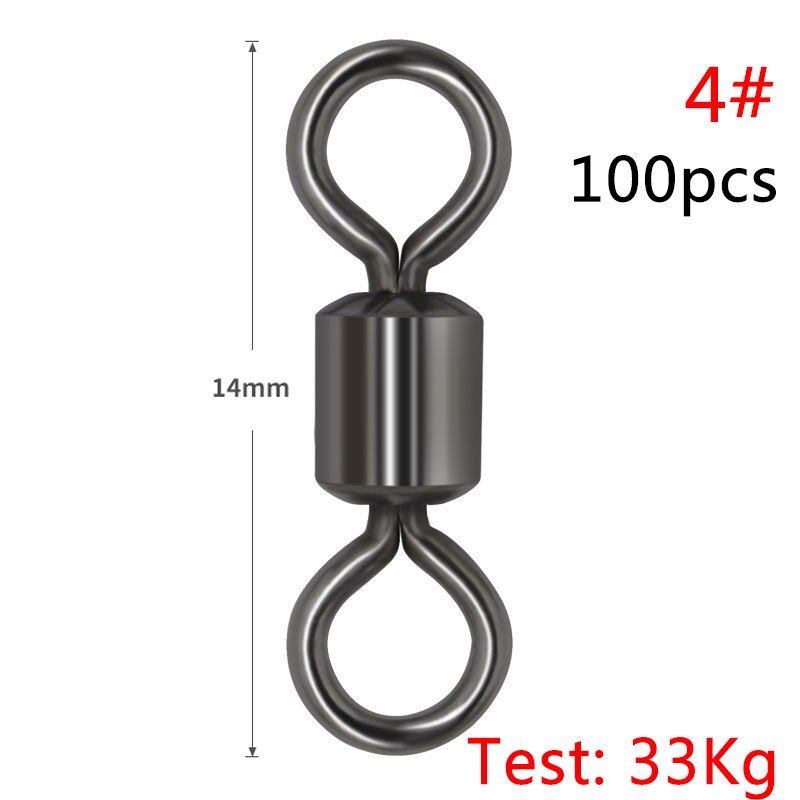 100PCS/Lot Fishing Swivels Ball Bearing Swivel with Safety Snap Solid Rings Rolling Swivel for Carp Fishing Accessories: Size4 14mm 33kg
