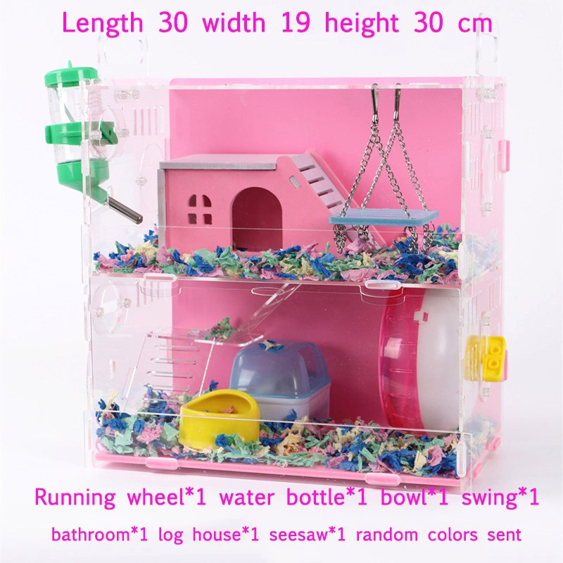Hamsterhuis acryl cavia kooi dubbellaags oversized villa kleine dierenbenodigdheden speelgoedset 30 x 19 x 30cm: Stijl-b