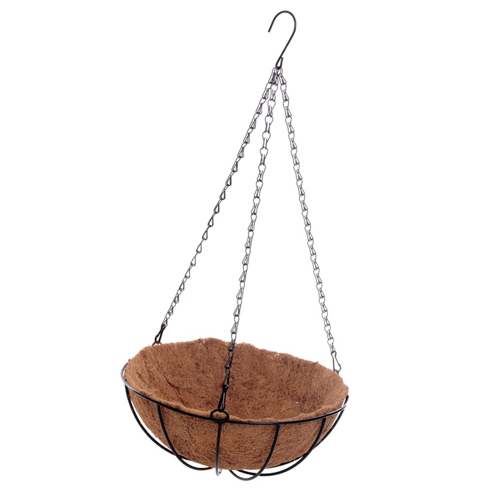 Traditional Heavy Duty Hanging Basket with Hand Formed Coir Husk Liner and Metal Hanger: 12inch