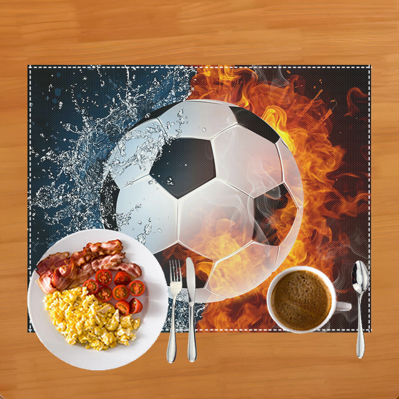 Mantel Individual con estampado de campo de fútbol, alfombrilla de lino para mesa de comedor, almohadillas para tazas de café, accesorios de cocina: Castaño