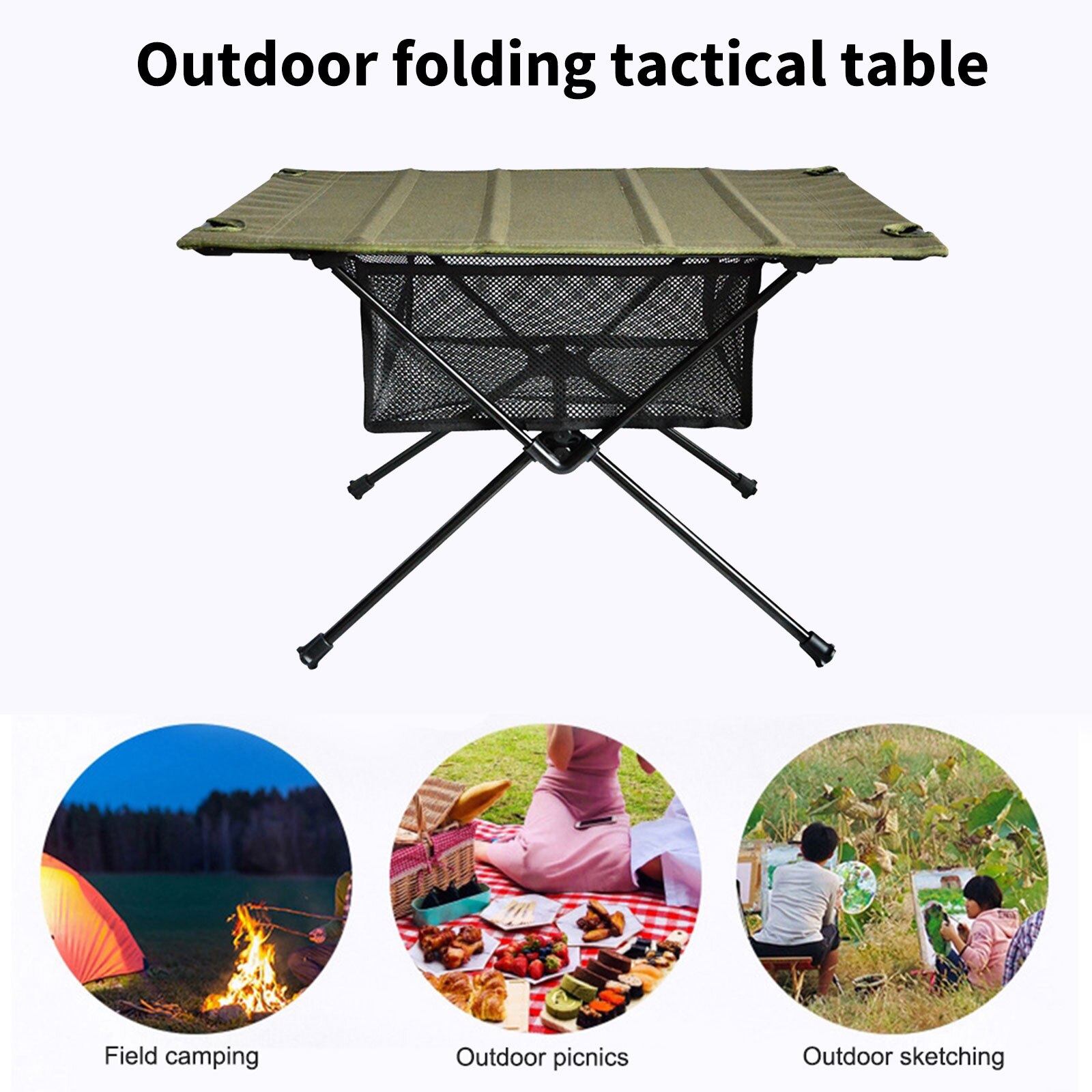 Outdoor Folding Table Net Bag Fine-Knitted Thick Net Storage Bag under Desk, Portable Lightweight Foldable Desk Bag