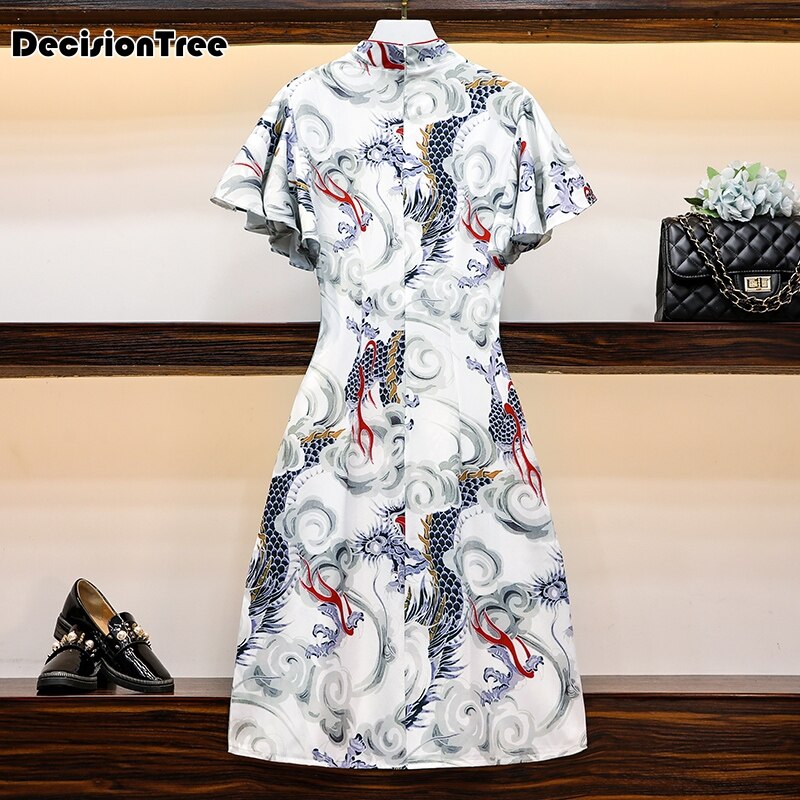 Chinese Dress women classic cheongsam rayon floral evening party dress traditional mandarin collar chinese qipao