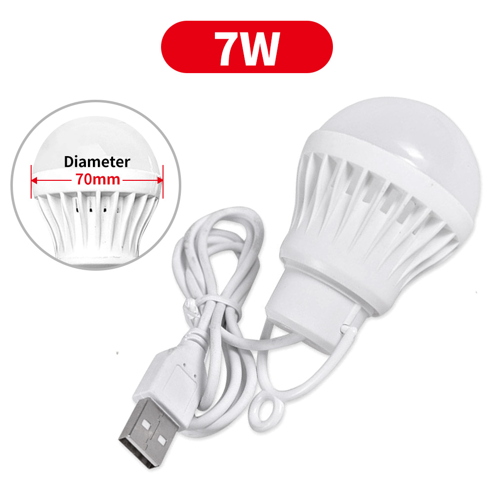 3w/5w/7w USB LED Bulb Portable Lamp Book Lights Outdoor Camping Light Indoor Reading Light Bulb Energy Saving Emergency Lamp: WHITE