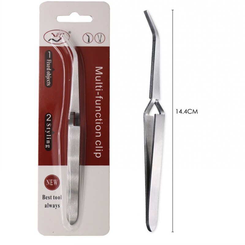 Pinzas multifunción para moldear uñas, herramienta de manicura de punta de acero inoxidable, Gel UV acrílico C, pinza curva de 14,5 cm, 1 ud.