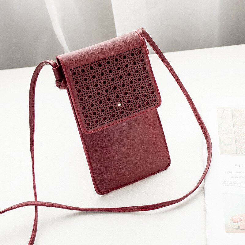 bolso para teléfono móvil con pantalla táctil, cartera para teléfono inteligente, correa de cuero, bolso de mano para mujer, bolso para Iphone X para Samsung S10 y Huawei: Rojo