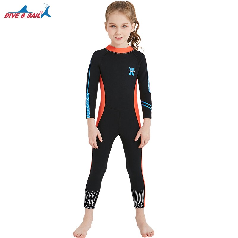 2.5mm neopreen surfpakken voor meisjes met lange mouwen, wetsuits, rashguards, duikpakken voor kinderen, volledige uv-duikpakken, zwemkleding en badpakken.