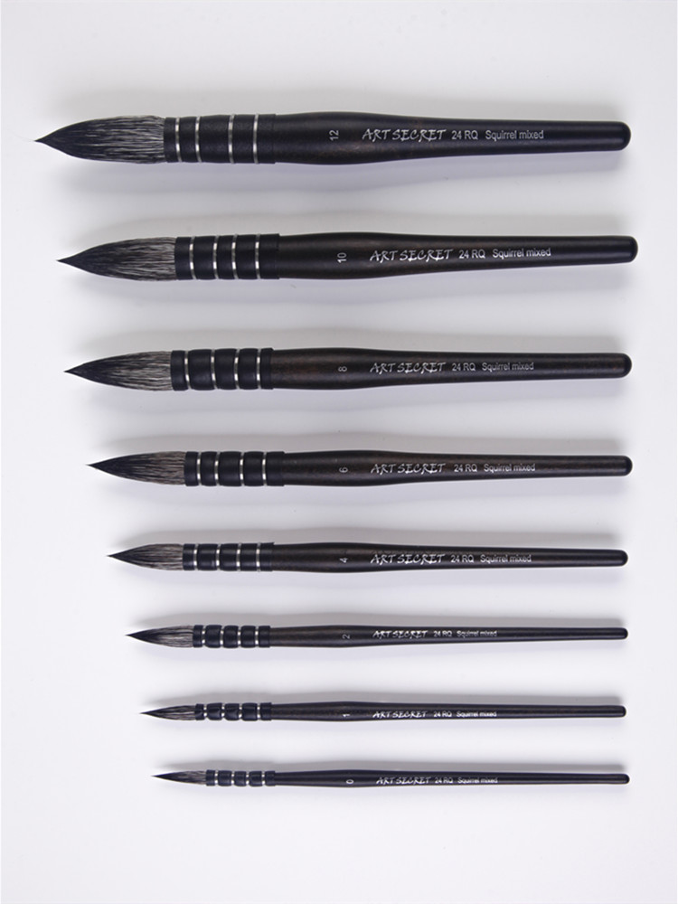 ArtSecret-pincel de pintura de acuarela de alto grado 24RQ, pelo de ardilla negro, mango de madera, papelería artística, suministros de herramientas de arte