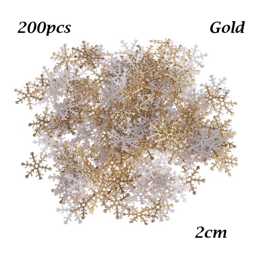 100/200/300 Stuks Sneeuwvlok Ornament Confetti Kunstmatige Sneeuw Xmas Verjaardag Bruiloft Decor Home Glitter Accessoires: 200pcs 2cm gold