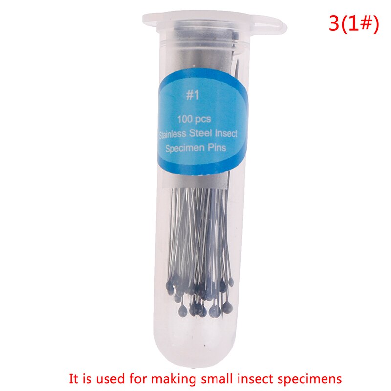 Aguja de espécimen de acero inoxidable con tubo para laboratorio escolar, broche de insecto para entomotología, 100 Uds.: 3