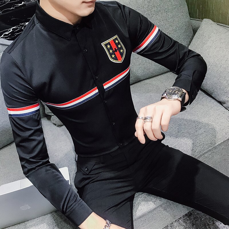 Brand Fall Mens Dress Shirts Casual Streetwear Slim Fit Men Shirt Long Sleeve Night Club Work Social Shirt Size Plus S-5XL