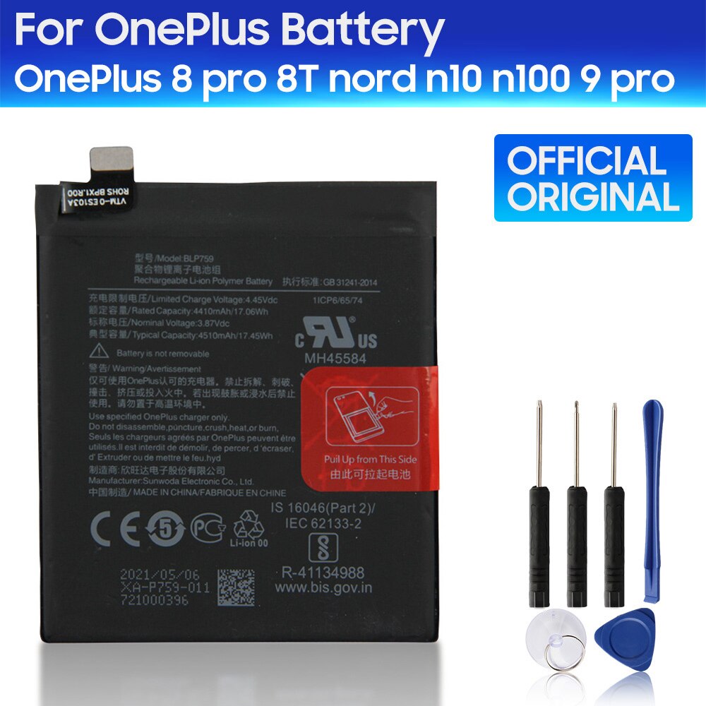 Batterie de remplacement d&#39;origine pour OnePlus 9 9Pro 8Pro 8 8T One Plus Nord N10 N100 1 + 8 9 Pro BLP815