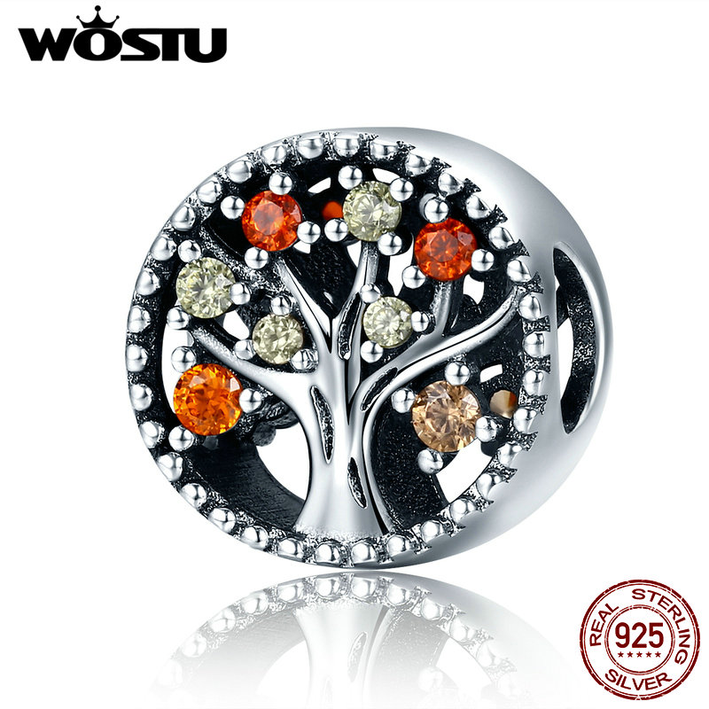 WOSTU 925 Sterling Silver Autumn Genuine Tree of Life Fruitful Autumn Beads fit original WST Charm Bracelets Jewelry CQC219