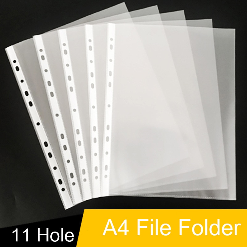100PCS A4 Perforated File Folder 11 Holes Loose Leaf Documents Sheet Protector Inner Pocket School Film File Cover Office Supply