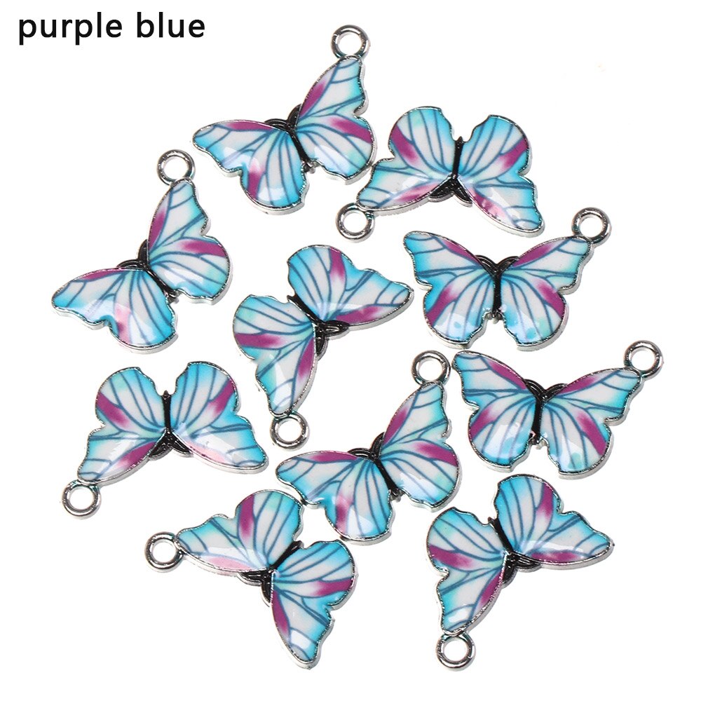 Colgantes de mariposa de esmalte azul, accesorios de joyería hechos a mano, 10 piezas: purple blue