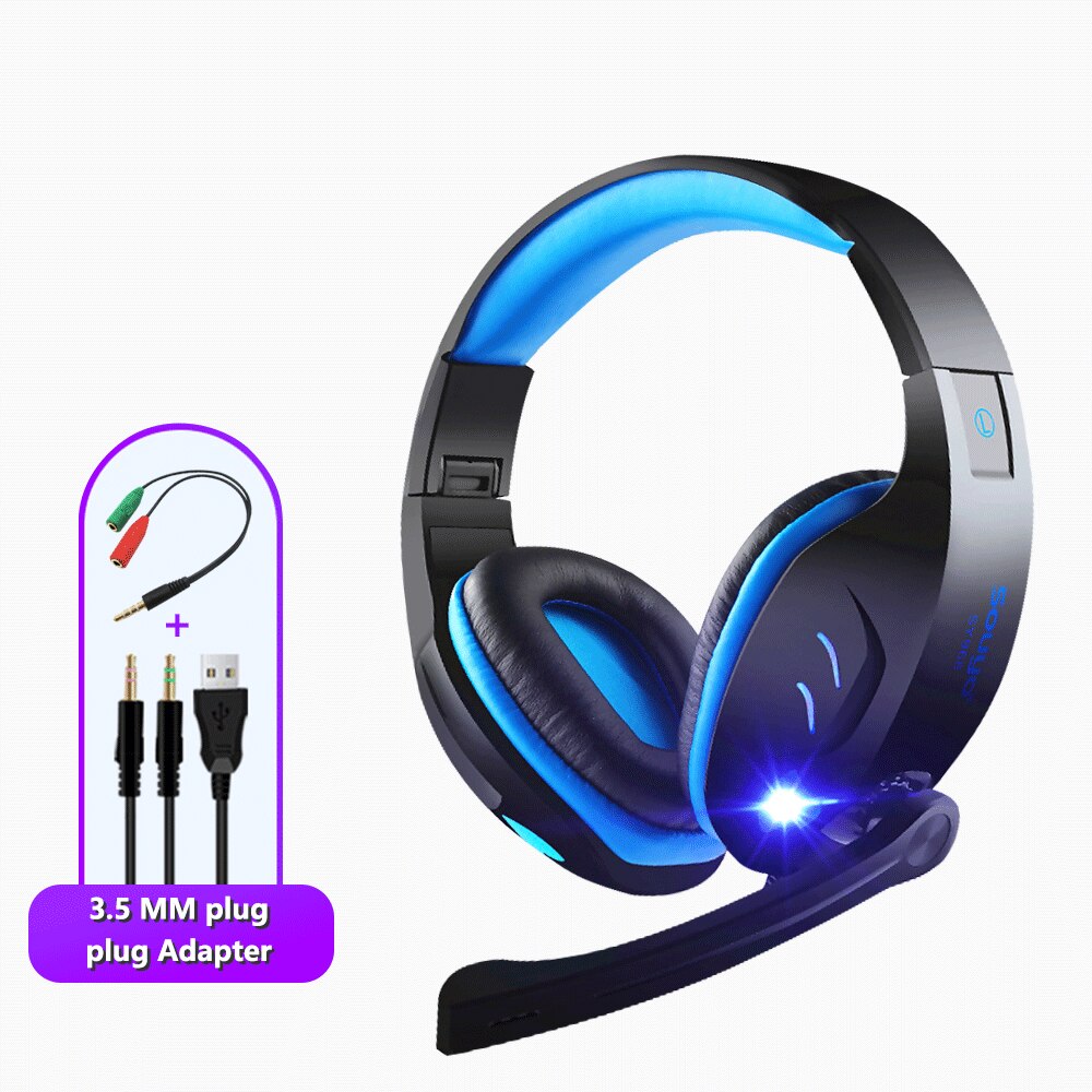 Gaming headset kablede hovedtelefoner stereo surround  ps4 gamer headset hd mic led lys til  ps4 pc xbox computer: 3.5 og adapter