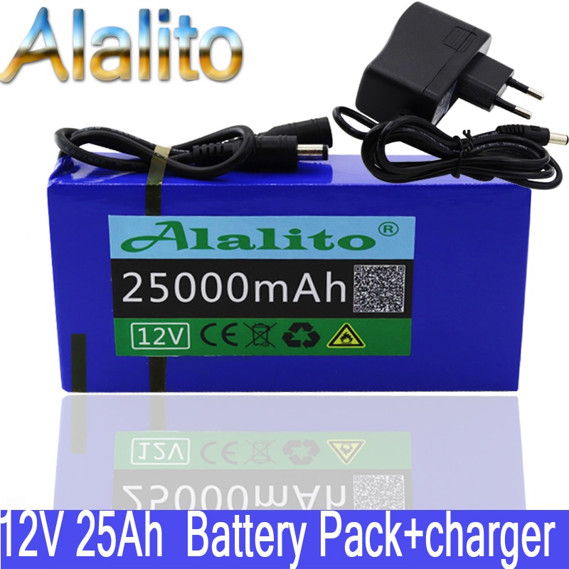 100% 12V 25000Mah Lithium-Ion Oplaadbare Batterij Hoge Capaciteit 12.6V 25Ah Ac Power Lader Met Opladen indicator + Lader