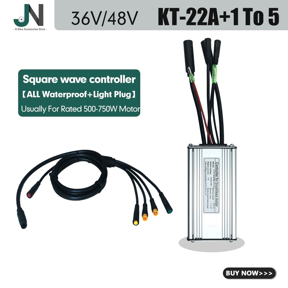 KT Ebike Controller 36V48V 250W-1000W Julet wodoodporna wtyczka 15A/17A/22A/25A/30A do zestawu do konwersji silnika elektrycznego roweru: 22A Squarewave 1T5