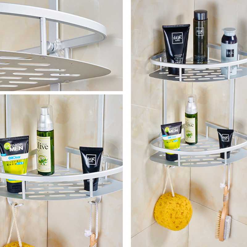 No Drilling Bathroom Corner Shelves, Aluminum 2 Tier Shower Shelf Caddy