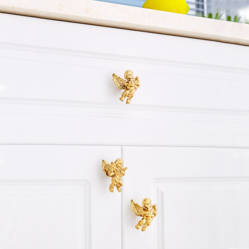 Messing Europese Angel Shaped Handvatten Gold Cupido Garderobe Keuken Garderobe Kast Handgrepen Locker Knoppen Meubilair Hardware