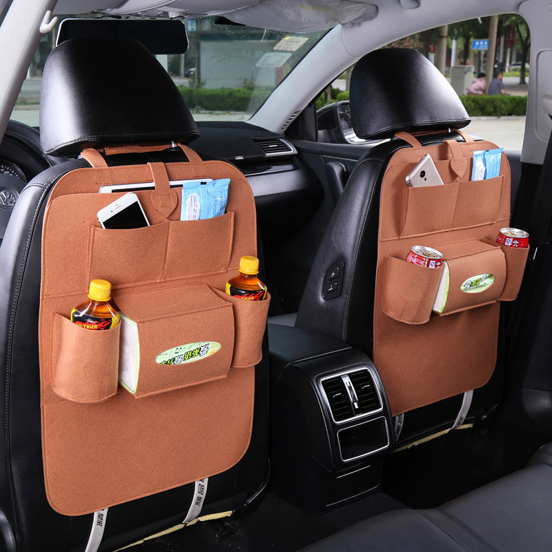 Imbaby bilfilt hængende taske pu læderpude sæde opbevaringspose rejsebakke bilsæde opbevaringsboks rejsetaske: Brun