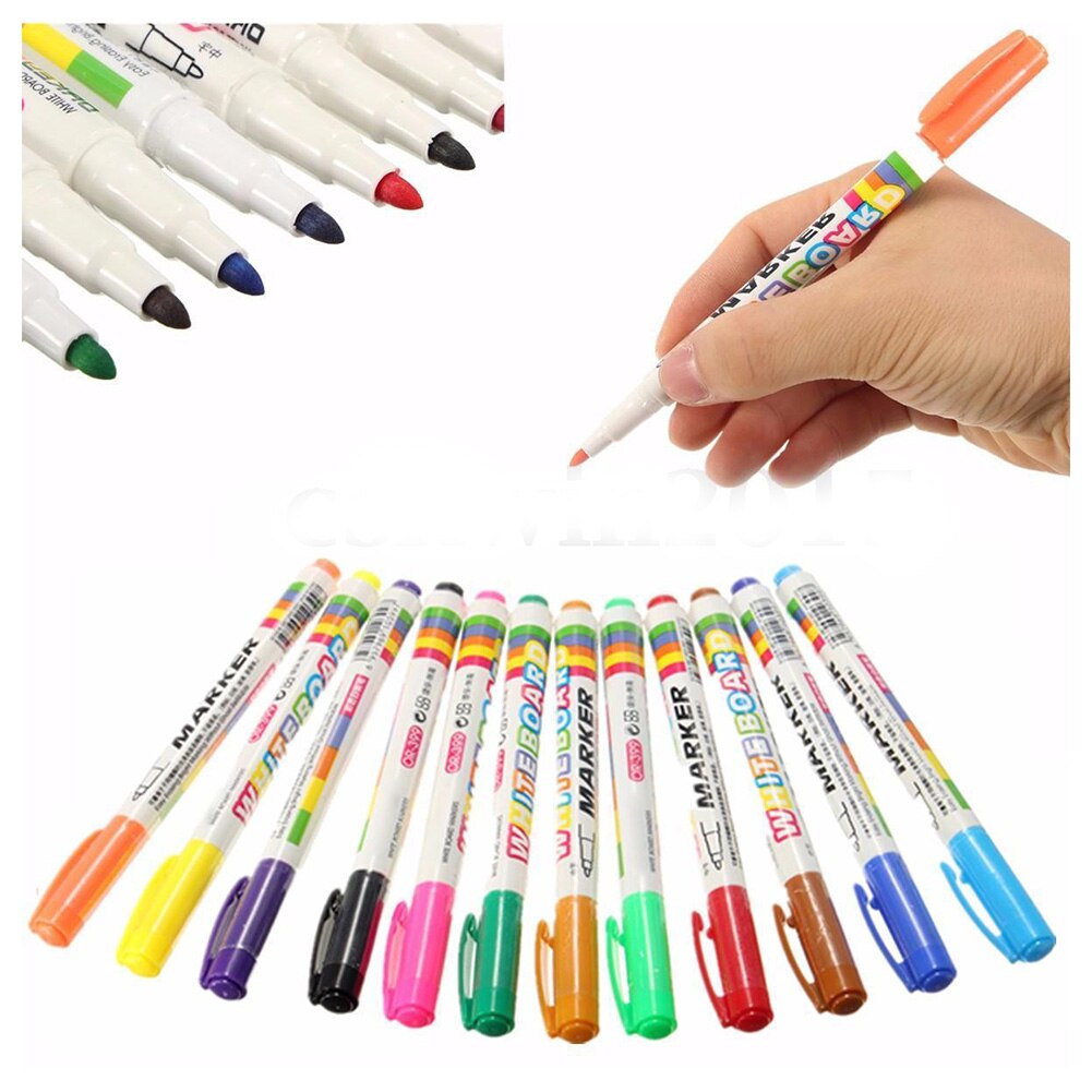 12 kleuren White board Marker Pen White Board kinderen Briefpapier Droog Uitwisbare Pen