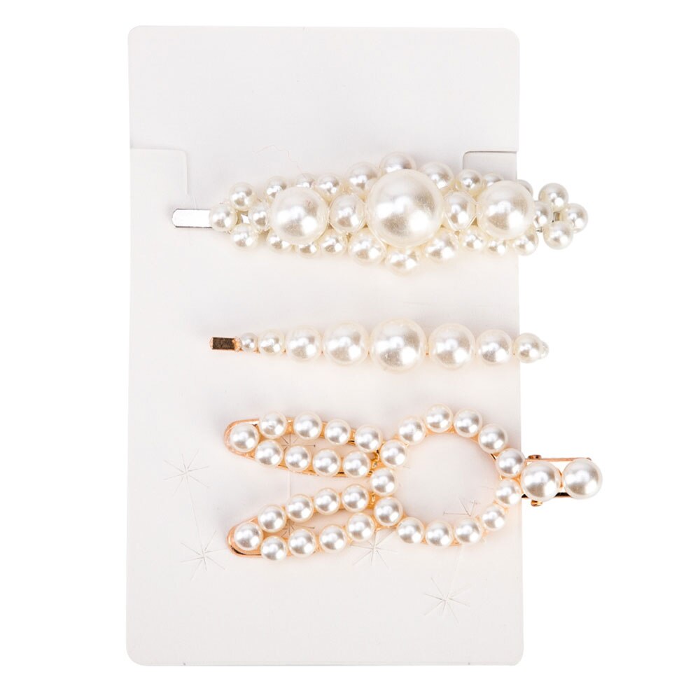 3/4pcs Trendy Pearl Hair Clips For Women Handmade Geometric Hair Barrette Triangle Square Hairpins Snap Hair Styling Accessories: 01