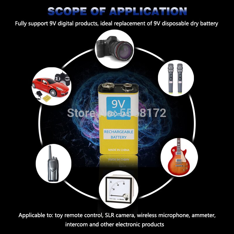 1pcs 9V 800mAh Micro USB Rechargeable Lipo Battery for Multimeter Microphone Remote