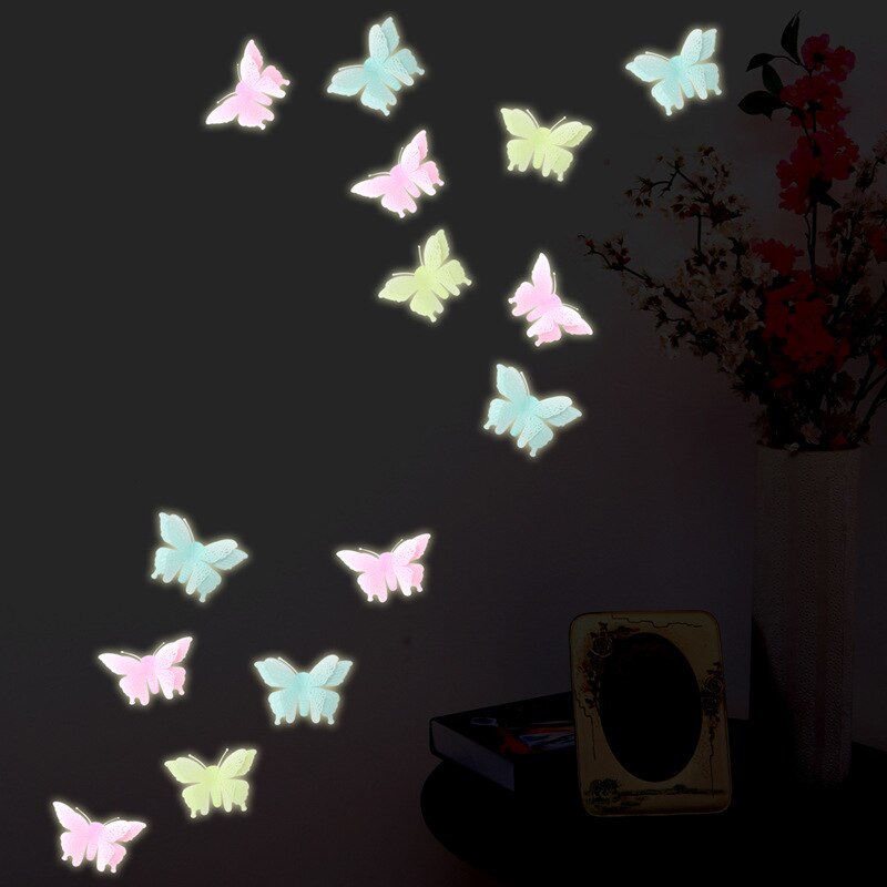 6PCS Luminous Double Layer Butterfly 3D Kids Room Decoration Glow in the Dark Art Fluorescent Toy