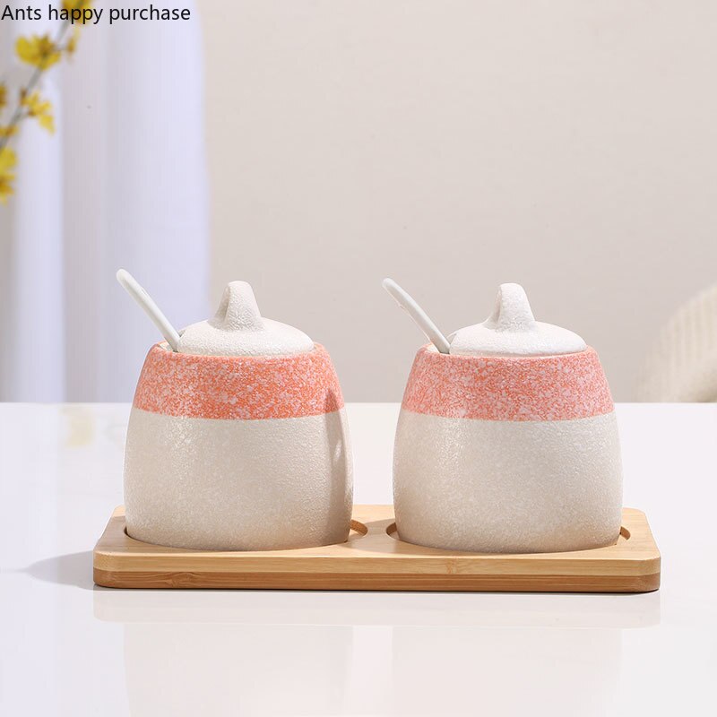 Japanese Seasoning Jar Set Kitchen Supplies Spice Jar Three-piece Set Ceramics Pink Seasoning Box Salt Shaker Spice Container