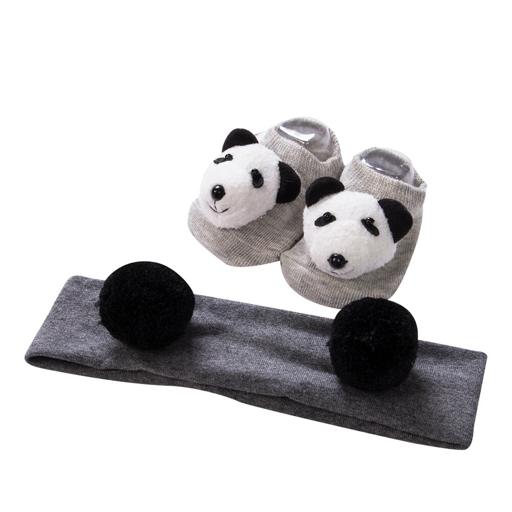 Newborn Baby Girl Lovely Socks Headband Set Flower Bowknot Crown Lace Headwrap + Booties Lace Cute Animal Decor Socks 2Pcs Set: H