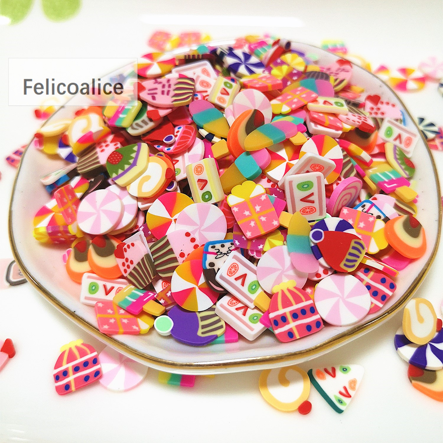 200Pcs 10Mm Klei Slice Ronde Vorm Bloemen Hart Cake Polymer Sprinkles Voor Sieraden Maken Diy Handgemaakte Scrapbooking Accessoires