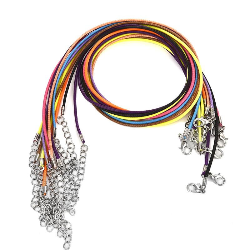 50Pcs/lot 1.5/2mm Leather String Cord Wax Braid Rope Adjustable Chain Lobster Clasp Wax Rope Necklaces Pendant Jewelry Findings: Orange