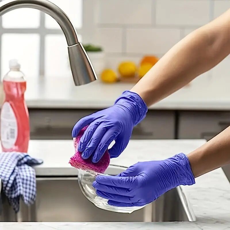 Guantes desechables de nitrilo morados para el hogar, cocina, baño, peluquería, mascotas, impermeables, sin látex, sin polvo, 20/50/100 Uds.