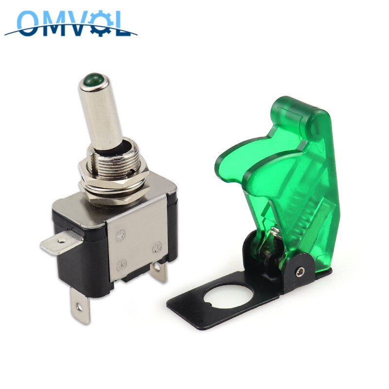 LED illuminated LED Toggle Switch With Missile Style Flick Cover Car Dash 12V 20A 3Pin: Green