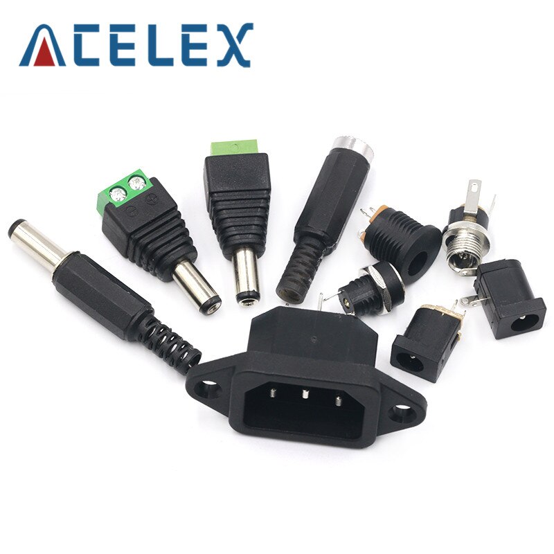 10PCS DC Power Connector pin 2.1x5.5mm Female Plug Jack + Male Plug Jack Socket Adapter PCB Mount DIY Adapter Connector 2.1X5.5