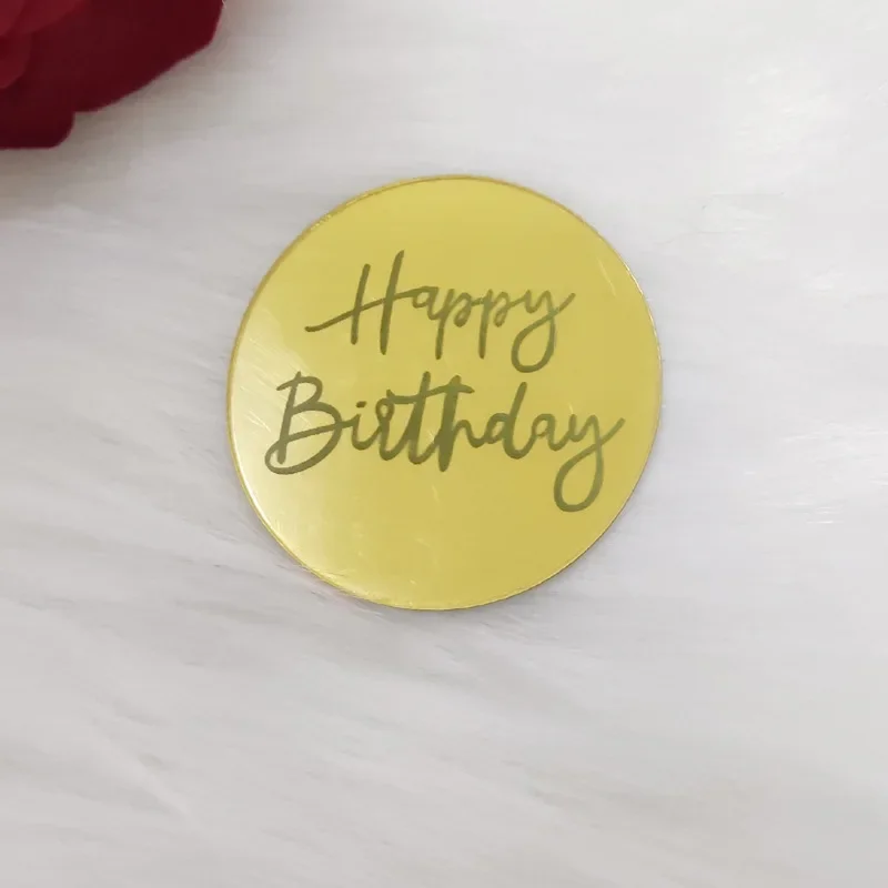 10 stk. tillykke med fødselsdagen cupcake toppers guld akryl cirkel dessert kage gør-det-selv dekorationer indsæt kort børnefødselsdagsfest dekoration: Dyb safir