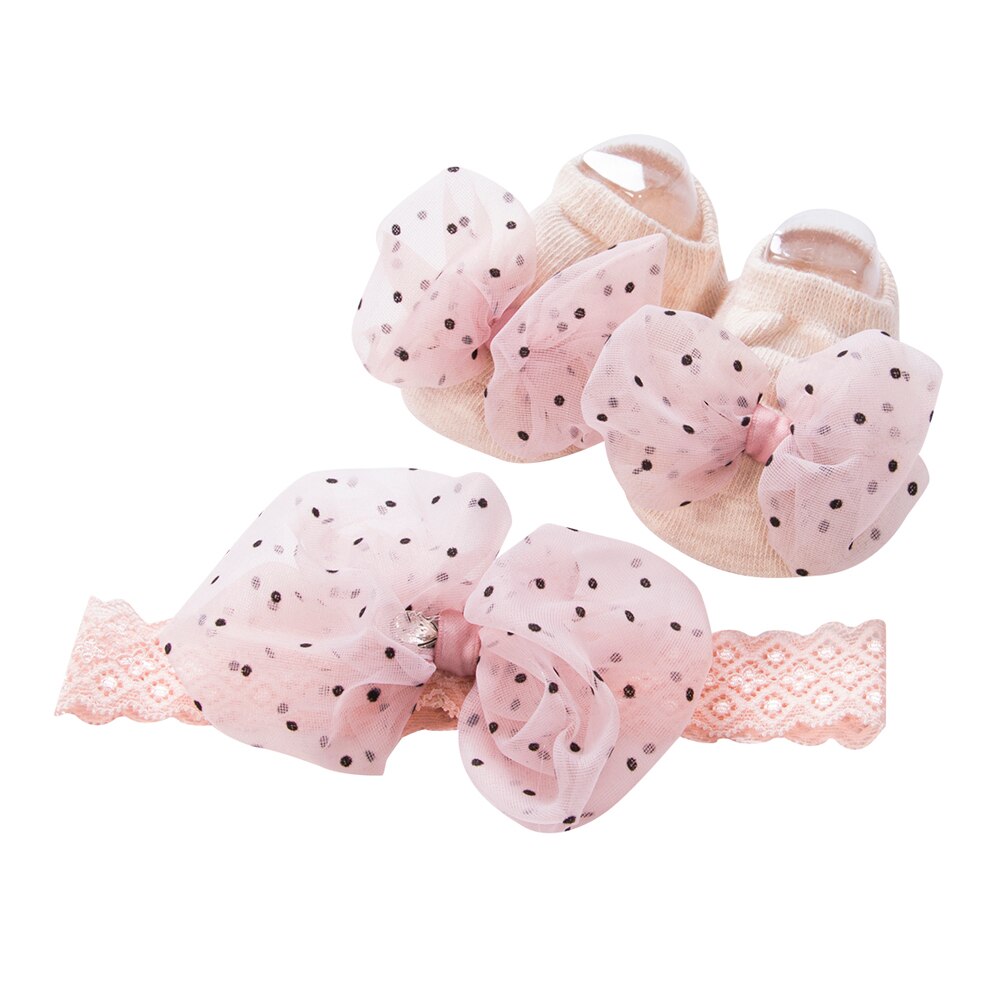 Lovely Baby Girl Socks and Headband Set Flower Bowknot Crown Headwrap + Booties Socks 2Pcs Set: D