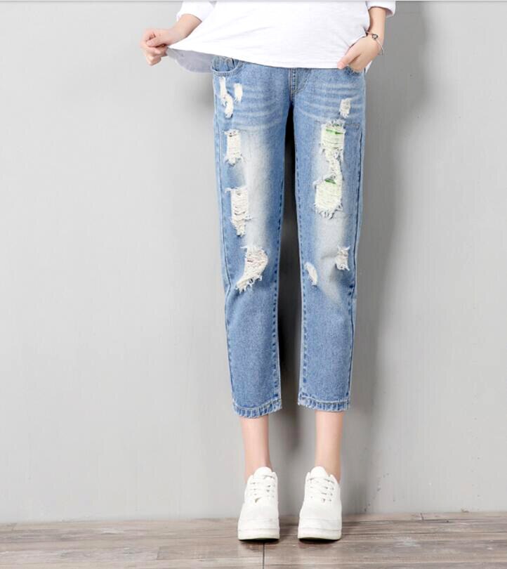 4XL Ripped Vintage Maternity Jeans Plus Size Hole Denim Cotton Trousers Pregnant Women Clothing Pregnancy clothes: XXL