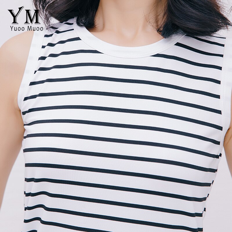 Yuoomuoo plus size lang sommer kvinder kjole hvid sort stribet afslappet maxi tank kjole a line strand kjole streetwear