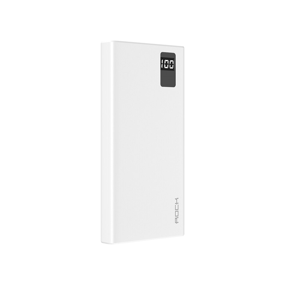 ROCK Power Bank 10000mAh Portable Fast Charging PowerBank 10000 Dual USB Mini External Battery Charger For Xiaomi Mi PoverBank: White