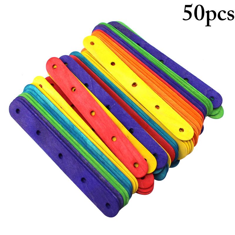 50Pcs/Set Ice Pop Sticks DIY Safe Wooden Popsicle Sticks Ice Cream Sticks With Holes Ice Cream Tools Accessories: Multicolor